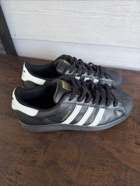 Adidas Superstar Black and White Leather Sneakers